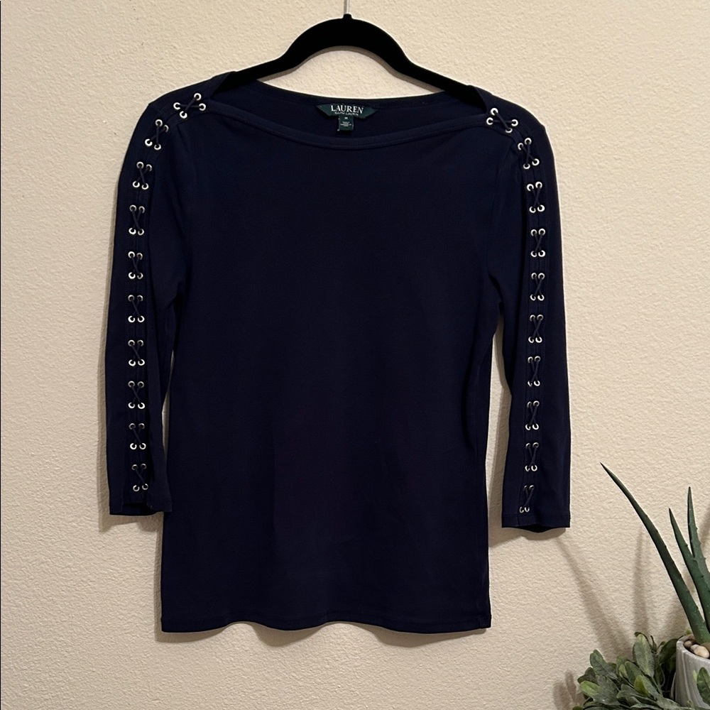 Ralph Lauren Nautical Navy Grommet Sleeve Women's Top